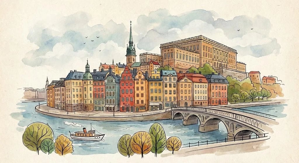 Stockholm stadsbild med Gamla Stan och vattenfront