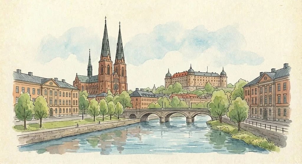 Uppsala stadsbild med slottet